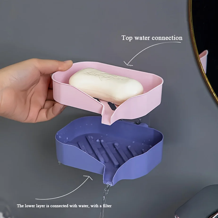 1pc Soap Box Dual-Color Stackable Soap Boxes, Space-Saving And Water-Resistant Hanging Soap Trays, Washable Soap Dish Rack