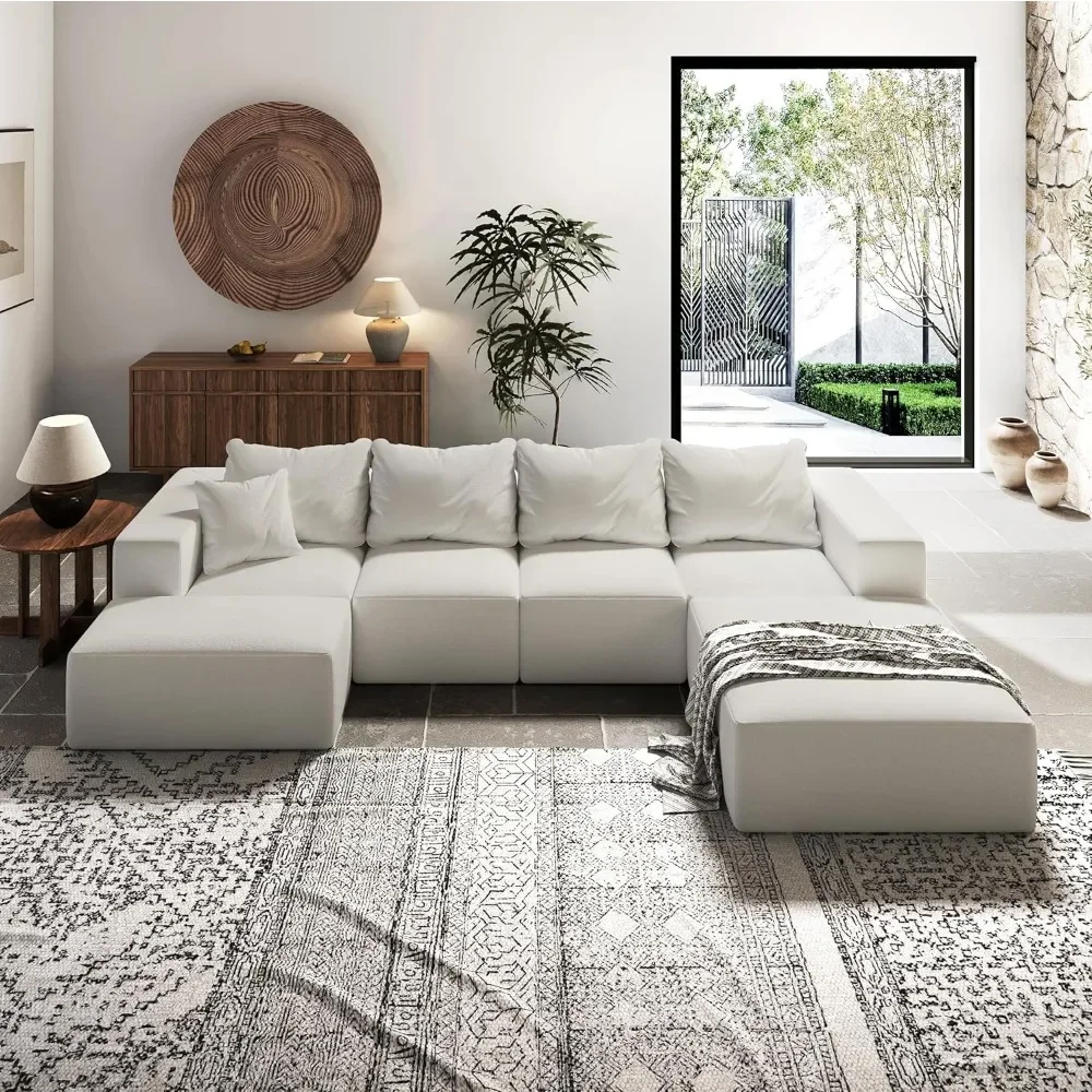 

Comfy Sofa Couch Minimalist Interior Sofa, Free Combination Upholstered Cloud Couch, Chenille Modular Sofa Couch with Pillows