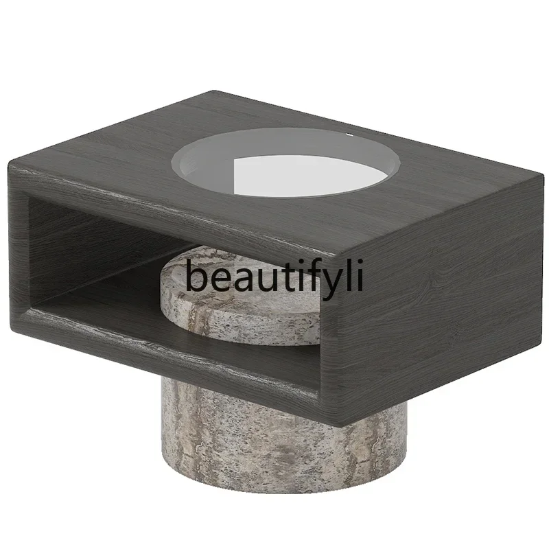 2003Natural marble bedside table through window glass household bedroom bedside table