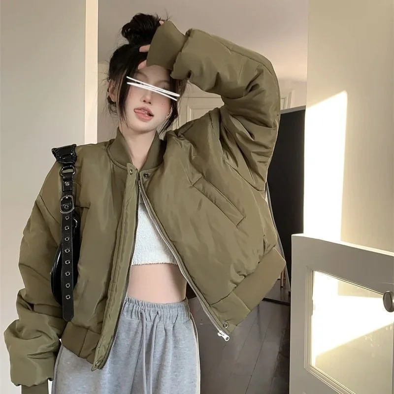 

Short Jacket Baseball Uniform Cotton Jacket for Small Women Winter Quilted Thickened Jacket Loose Short Stand Collar