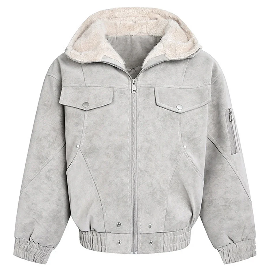 

2026 New High-Quality Fashion Winter Cotton Jacket Windproof Warm Hooded Coat Retro PU Leather Thicken Fleece Parkas Coats