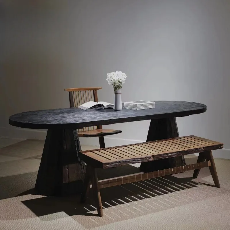 Wabi Sand Wind Legs Oval Table Original Product Solid Wood Long Table Household