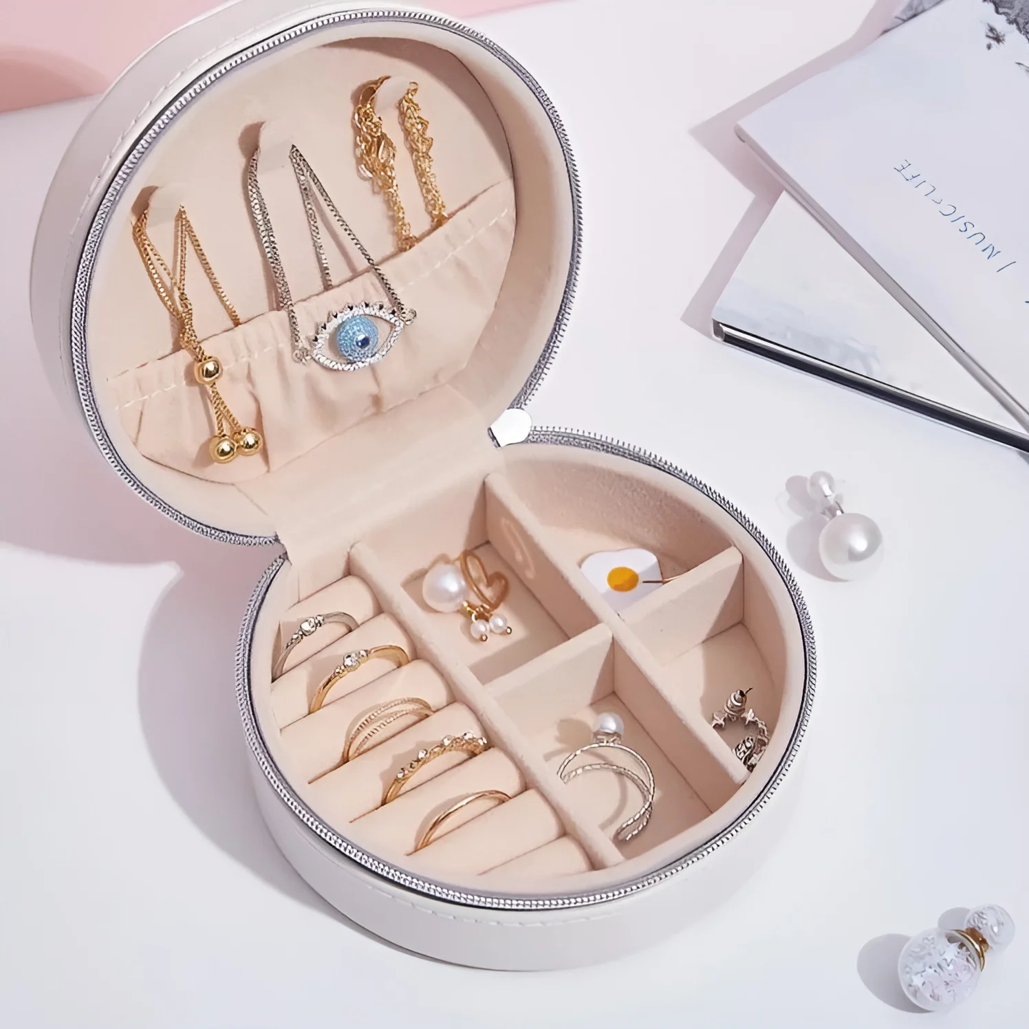 Jewelry Storage Organizer Display Mini Box Portable Travel PU Leather Jewelry Case Earrings Necklace Lipsticks Holder Gift