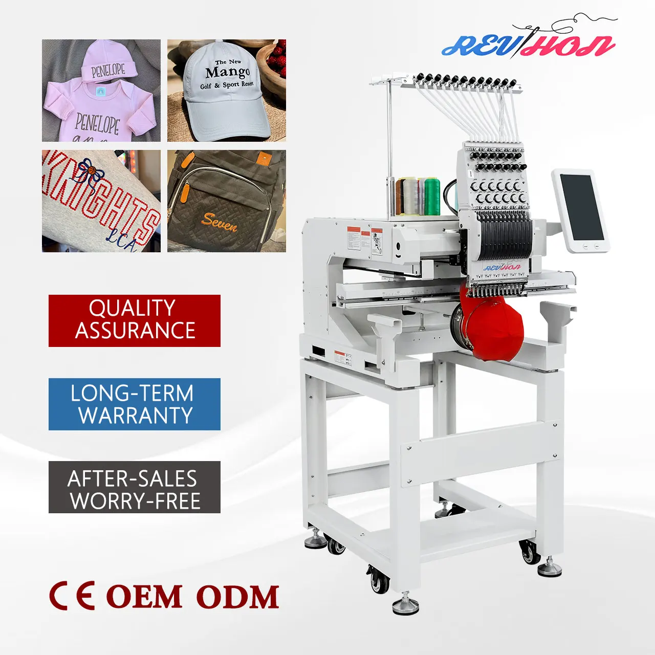 REVHON Multi Language Professional for T-shirt Uniform Cap Bag Flat Single Head Computer Embroidery Machine