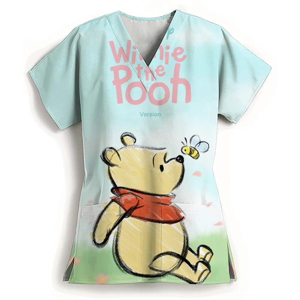 بدلة ويني ذا بوه الدعك الموحدة بأكمام قصيرة ورقبة على شكل حرف v طقم التمريض زي سبا للنساء متعدد الألوان للعناية بالحيوانات الأليفة طبيب طبي #3