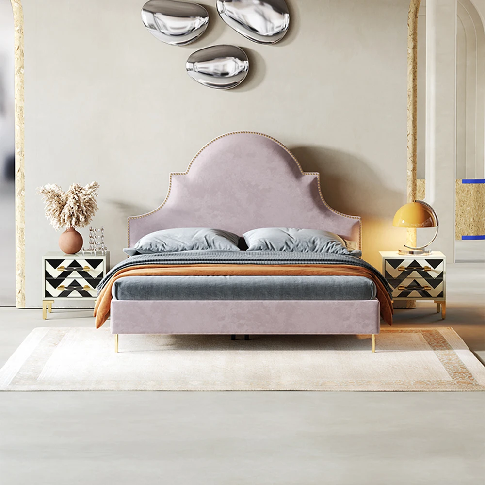 سرير حديث بحجم كينج كوين منجد على اللوح الأمامي سرير الأميرة مرتبة أثاث غرفة النوم مجموعة لمنزل الأطفال البنات