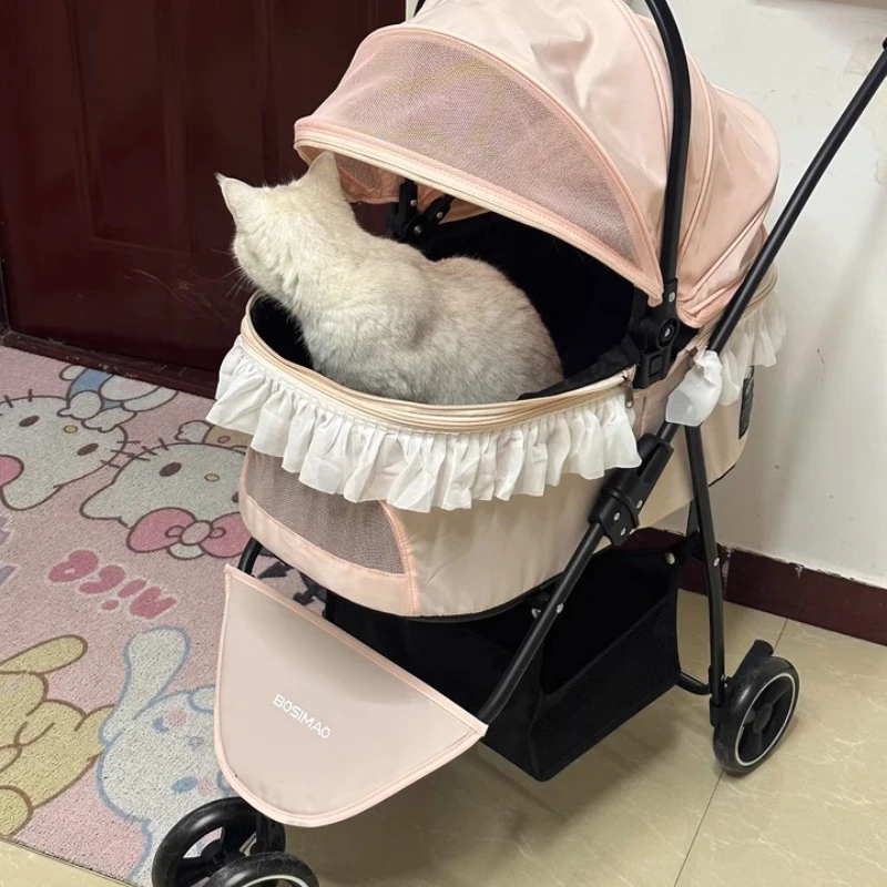 

Small and Medium-sized Dog Seat Lightweight Folding Pet Trolley High Aesthetic Lace Dog Carriers Separated Design Pet Crate