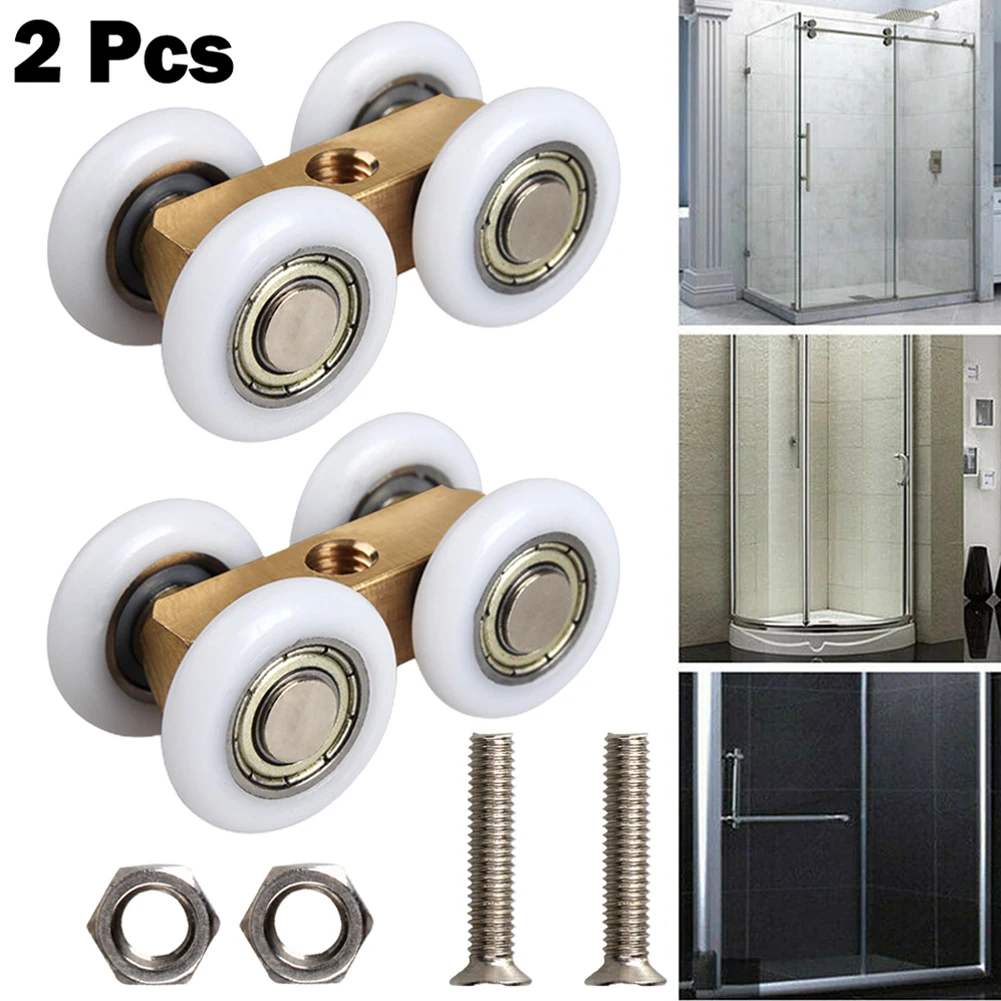 Door Hardware Roller Bathroom 4.4cmx2.2cm Adjustable Copper Four-wheel Hanging Glass Pulley Sliding Door Roller