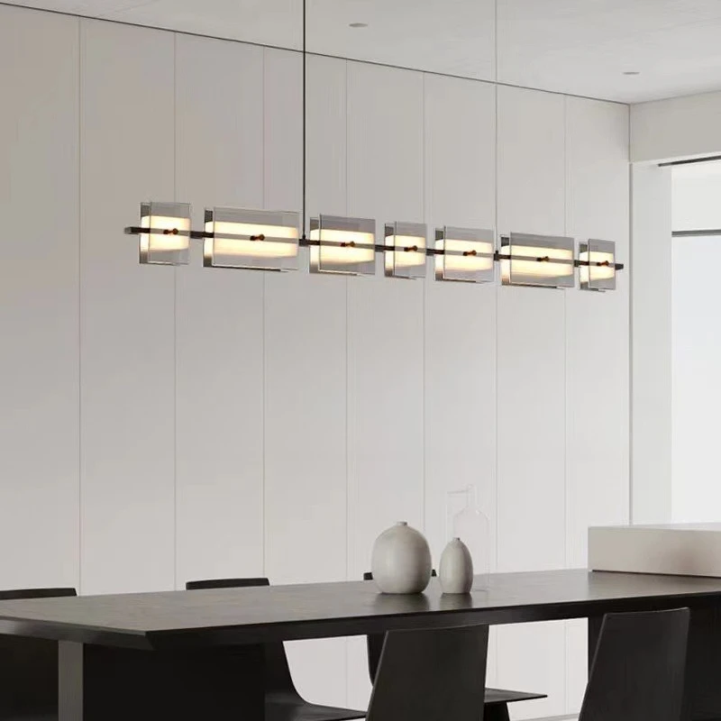 

Light luxury all-copper glass one-character restaurant chandelier Nordic atmosphere villa model room