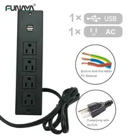 15A US Hidden Table Socket 2 USB 4 Outlet Surface Mountable Recessed Furniture Sofa Charger Power Strip Embedded UL Desk Socket