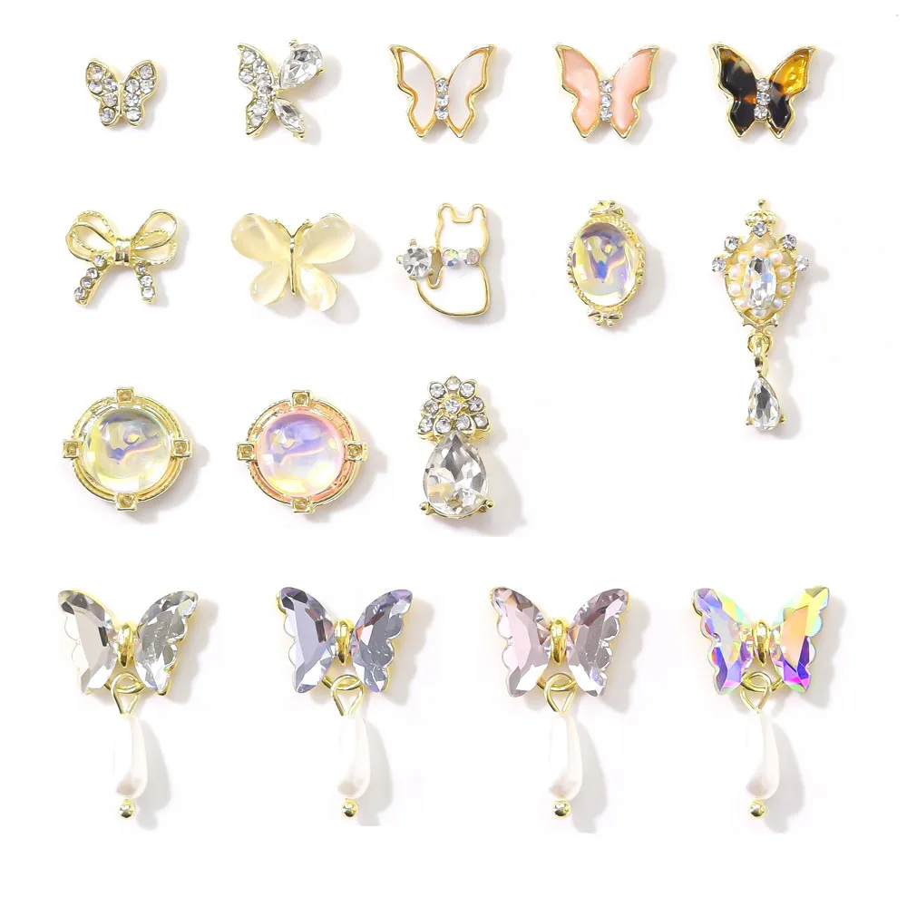 10pcs Alloy Border Butterfly Nail Art Decorations Luxury Rhinestone Charms Accessories Crystals Gem 3D Manicure Jewelry#J059