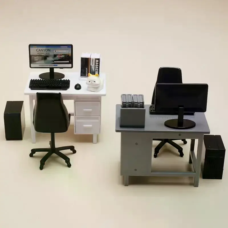 1 Set 1/12 Scale Dollhouse Miniature Furniture Kit With Computer Keyboard Desk Chair Miniature Scene Model Home Study Room Decor