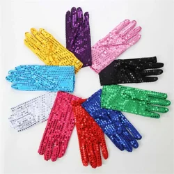 Guantes de muñeca elásticos con lentejuelas para mujer, sombrero de Jazz, pajarita para fiesta, evento, boda, disfraz de Halloween, Unisex