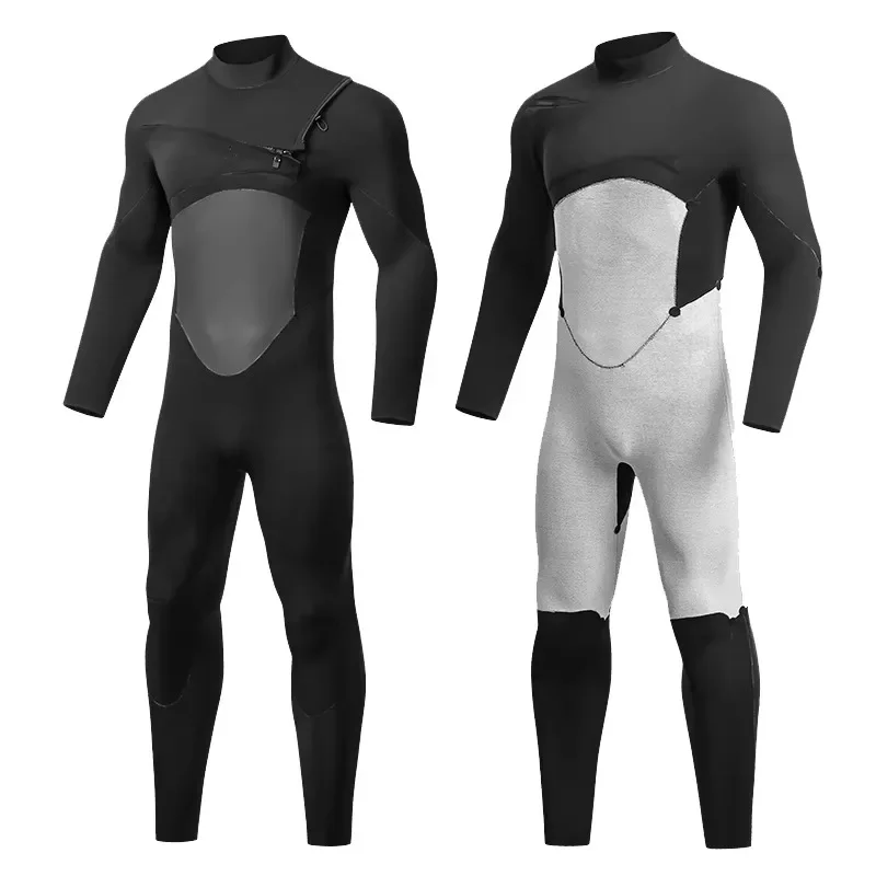 Surf Suit One-piece Chest Zip Neoprene 4/3 Limestone Men's Snorkeling Wetsuit