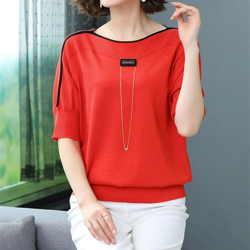 Big Size Fashion Women Short Sleeve Knitted T-shirt Korean Clothing Summer New Tees All-match Loose Female Basic Casual Tops 6XL