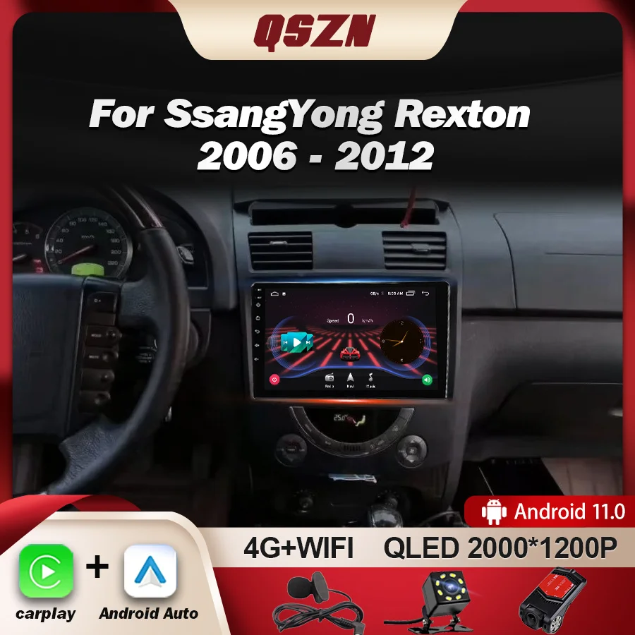 QSZN For SsangYong Rexton Y250 II 2 2006-2012 Car Radio Multimedia Video Player Navigation stereo GPS Carplay Android 12 2K QLED