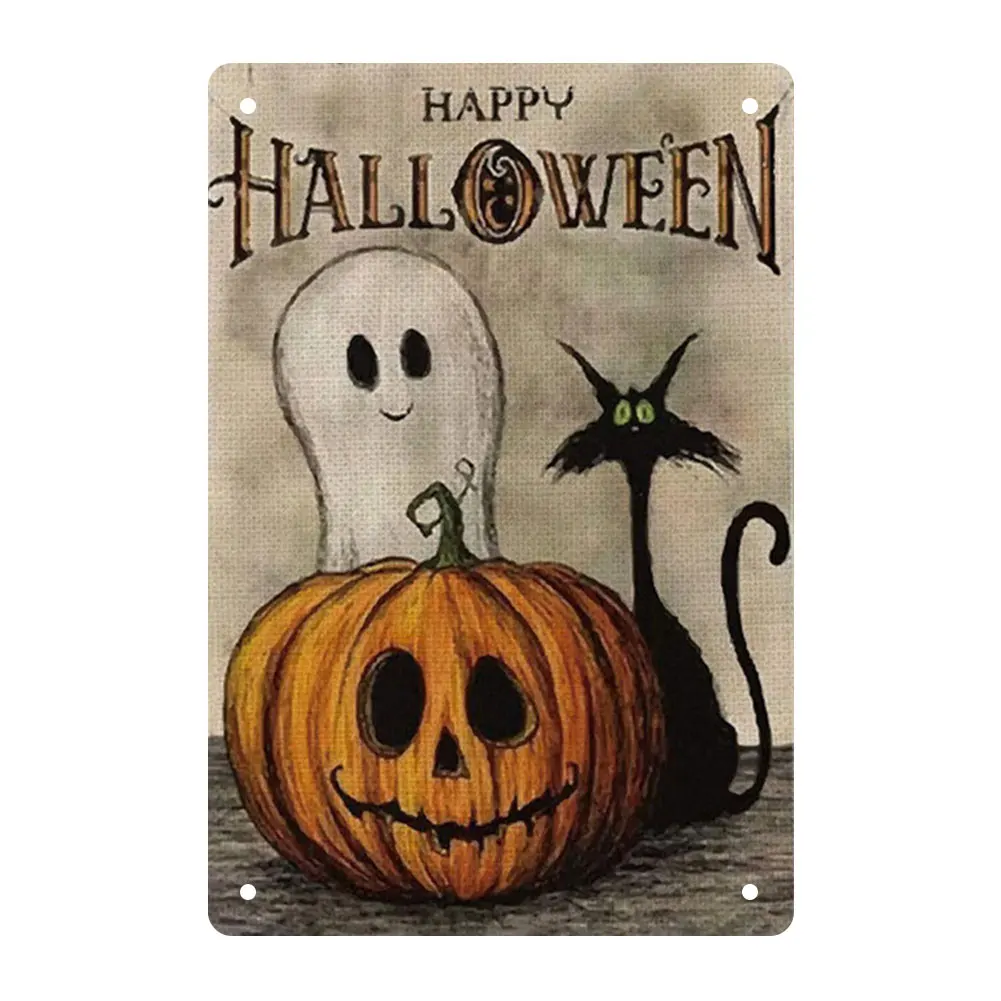 

Винтажная металлическая пластина Хэллоуин Тыква Прямоугольная железная картина Настенный домашний декор
