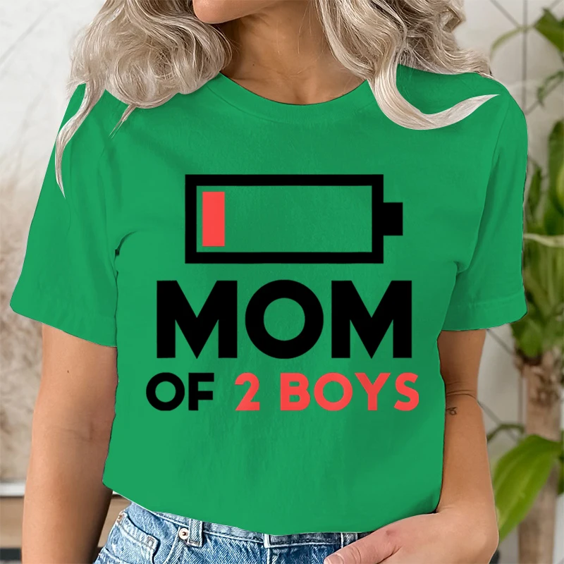 Women Clothing Graphic Mom of 2 Boys Print T Shirt Short Sleeve Ladies Mama Print Clothes Lady Tees Tops Female Womens T Shirt