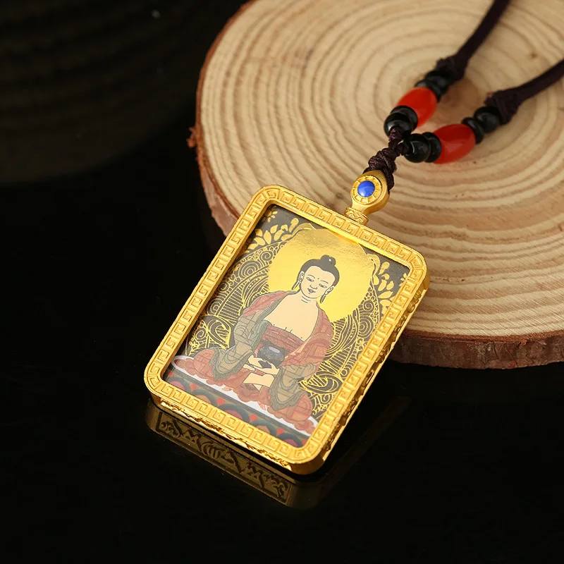 Green Tara Buddha Statue Thangka Tibetan Buddhism Pendant Necklace Nepalese Thangka Buddhist Sacred Amulet Maitreya Necklace image 5