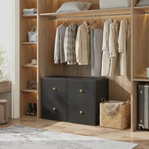 4-Drawer Stackable Storage Unit, 22LBS/Drawer Closet Organizer | Versatile Black Dresser for Bedroom Under Bed Dorm