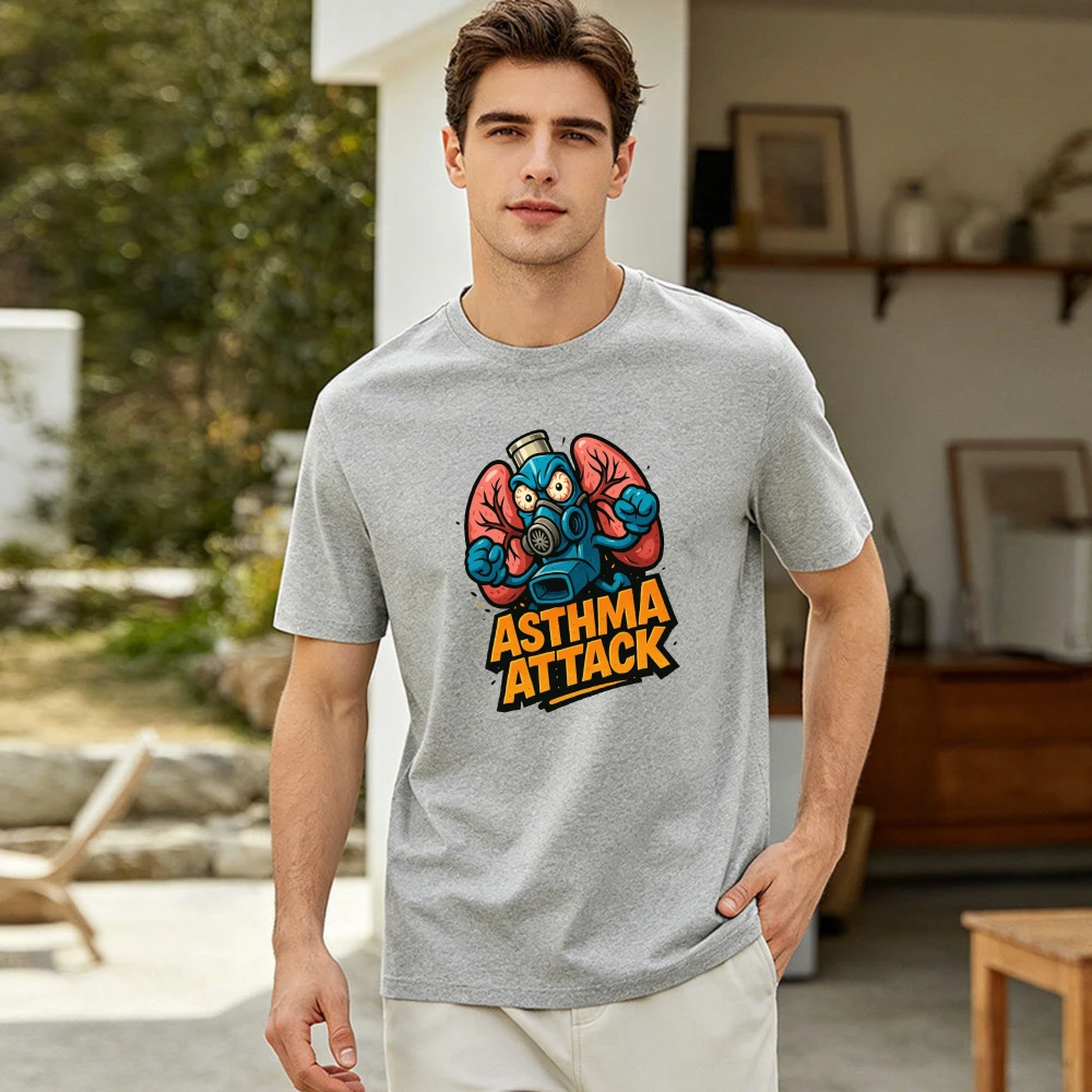 Asthma Attack Lung Gas Mask Cartoon Graphic Men Summer Cotton T Shirt Medical Humor Creative Character Casual Short Sleeve