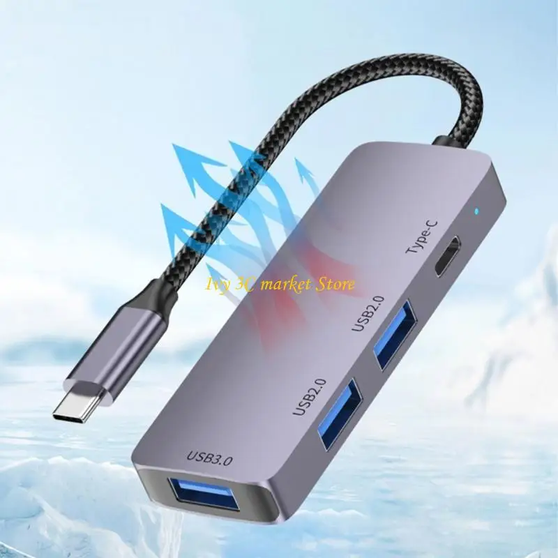 

D7YC USB Hub 4 in 1 Type C Hub with USB 2.0 USB C and 100W Power Delivery for PC