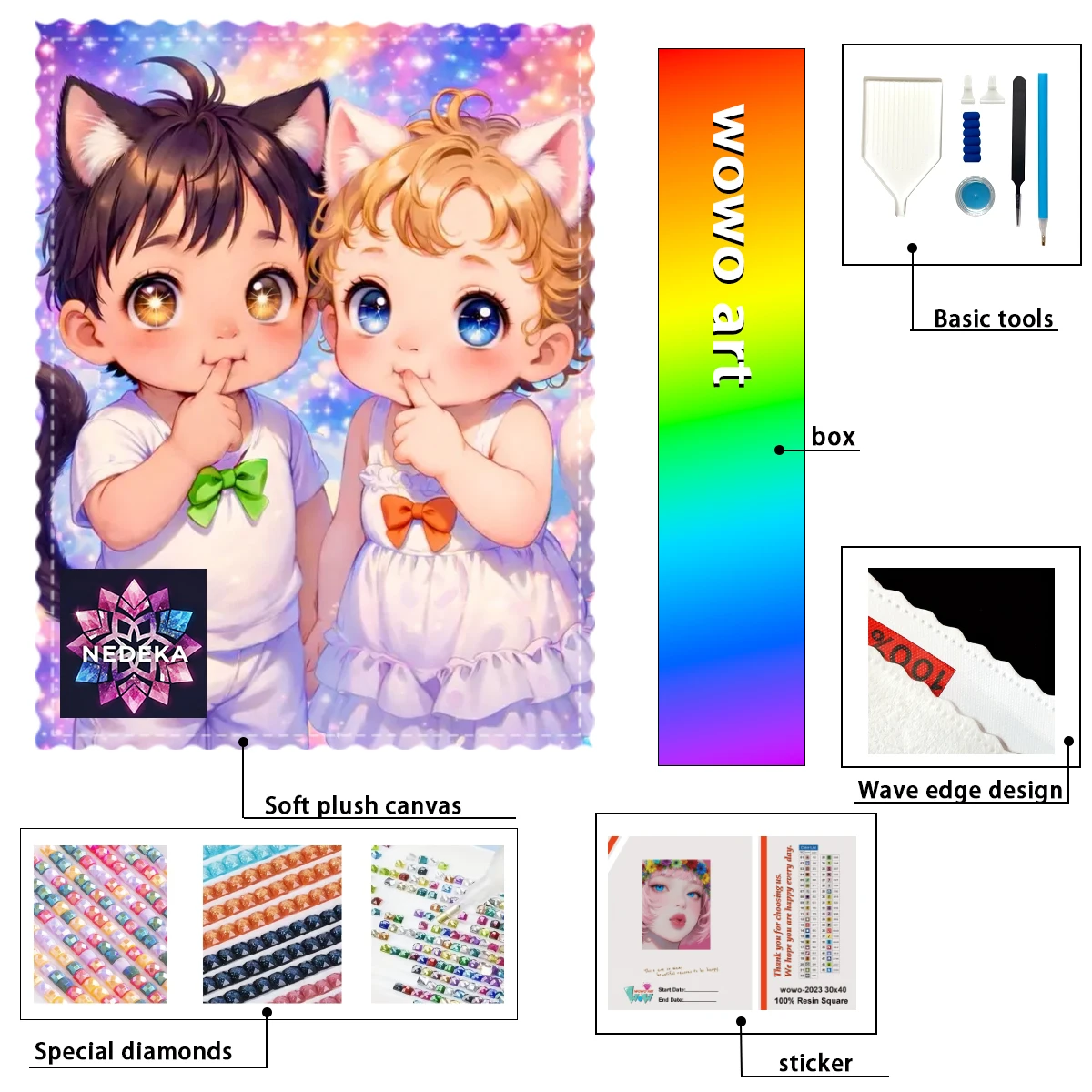 

【NEDEKA_ Diamond Art】The blond-haired boy and the black-haired boy Crystal AB Rhinestone FD Rhinestone Perfect Resin Diamond