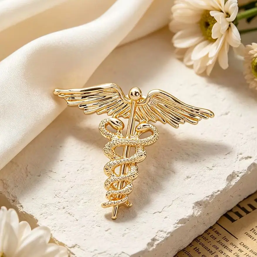 Customize European And American Retro Creative Brooch Snake Shaped Scepter Angel Wing Brooch Available For Picture Custom Brooch
