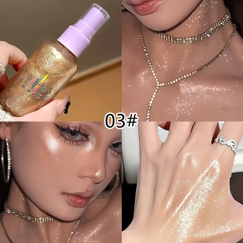 Langdurige glitterspray - Glinsterende lichaamsspray, verheldert uw huidcosmetica, markeerstiftlotionmake-up voor lichaam, gezicht, haar, nek