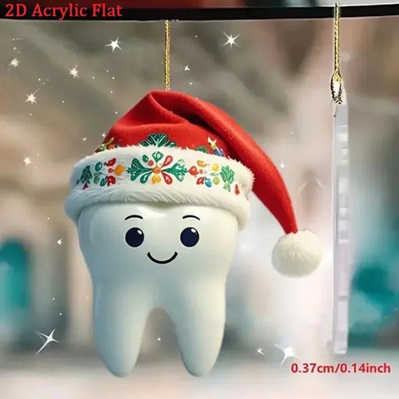 Christmas Teeth Shape Pendant New Year Christmas Party Decoration Pendant, Christmas Tree Decoration Dental Gift 7.6cm/2.99inch