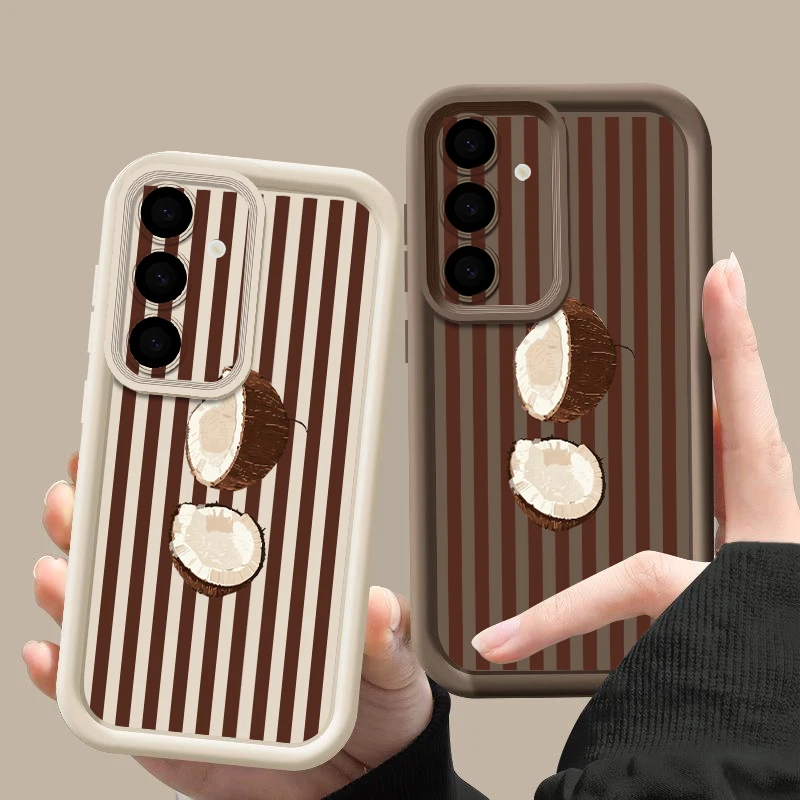 Striped Coconut Pattern Case For Samsung Galaxy A18 A57 A37 A27 A56 A16 A17 A55 A54 A26 A36 S25 S24 S23 Ultra S26 FE Phone Cover