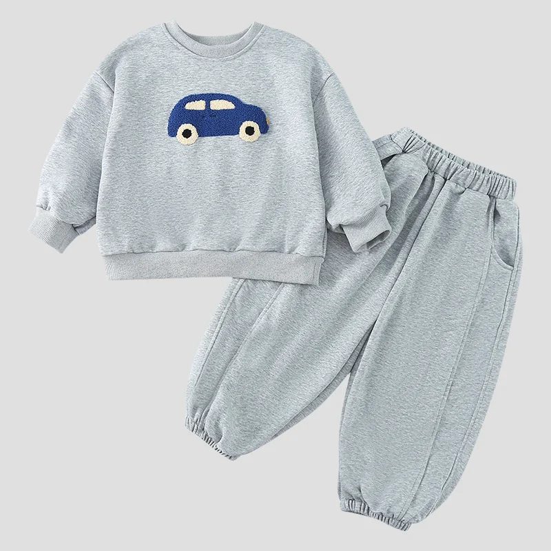 

Cartoon Car Print Kids Sweatshirt Set Autumn New Round Neck Hoodie and Pants Tracksuit for Boys Girls 2-10 Years Old