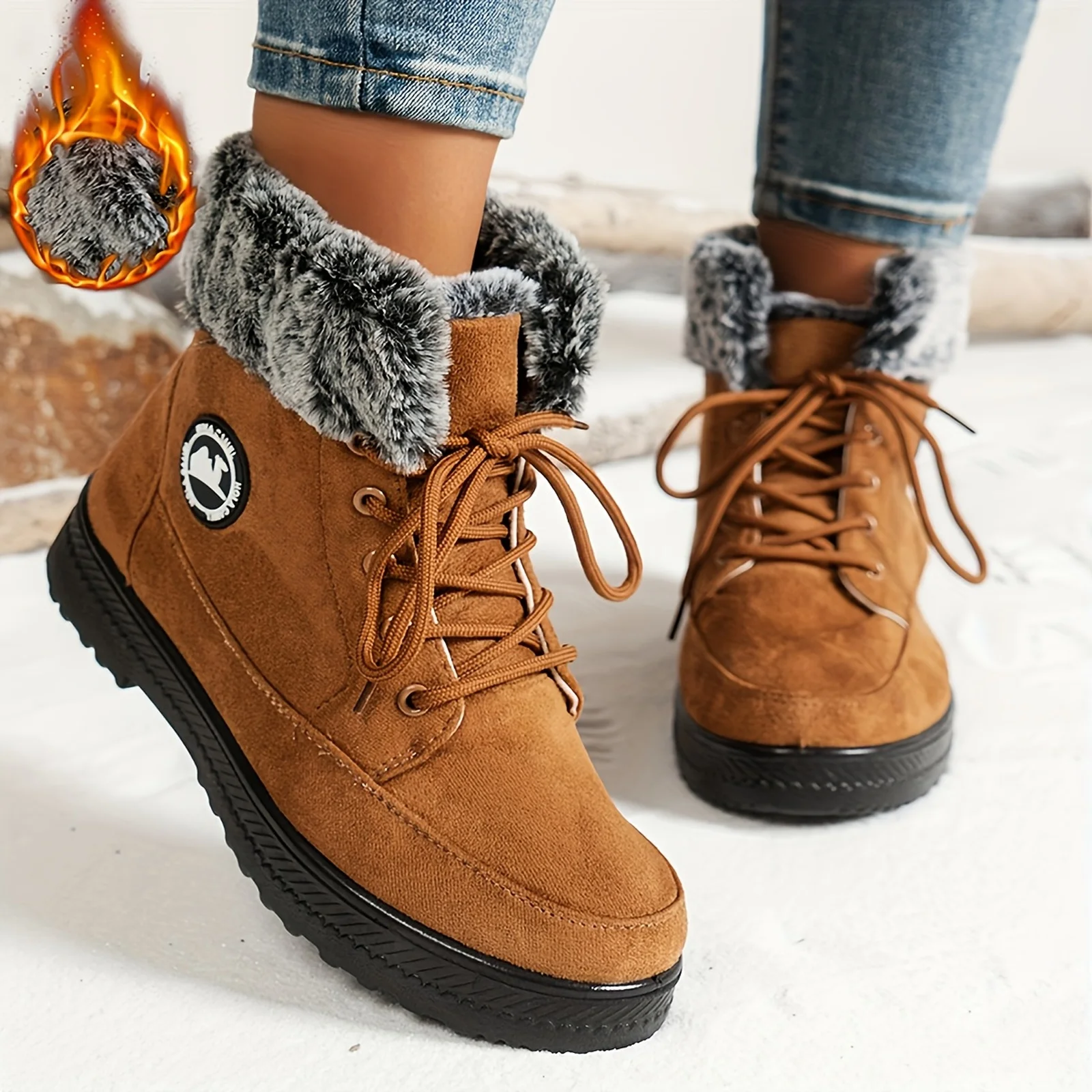 

Women Lace-Up Women Booties Platform Warm Ankle Boots Fashion Snow Boots Woman Fur Shoes Women's Winter Shoes Boots Botas Mujer