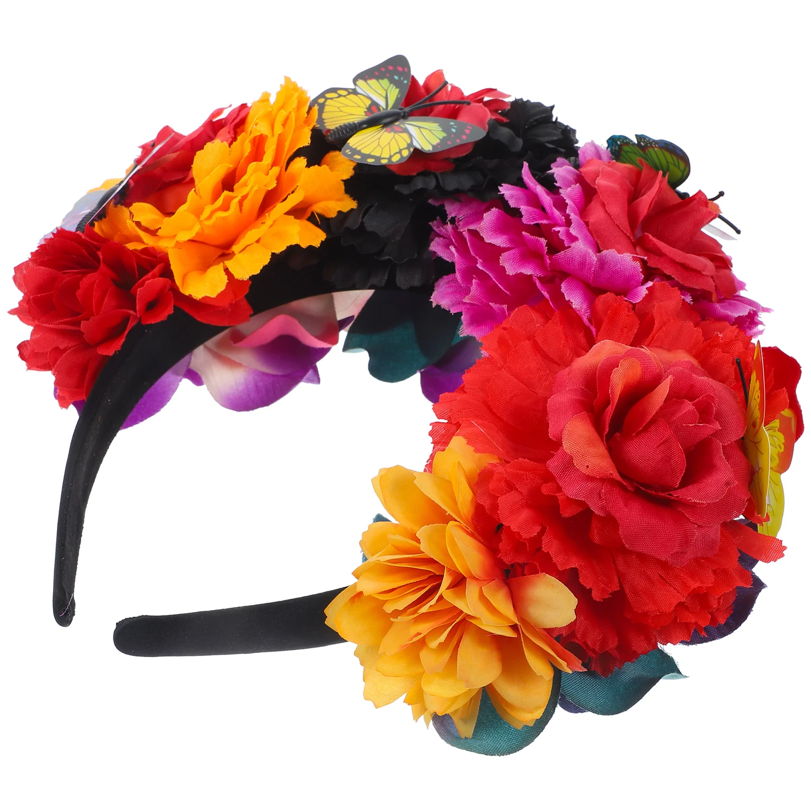 Flor artificial e borboleta Headband para mulheres, roupas de festa, trajes mexicanos, hairband artificial, acessórios de tecido para meninas, 3 # coroa