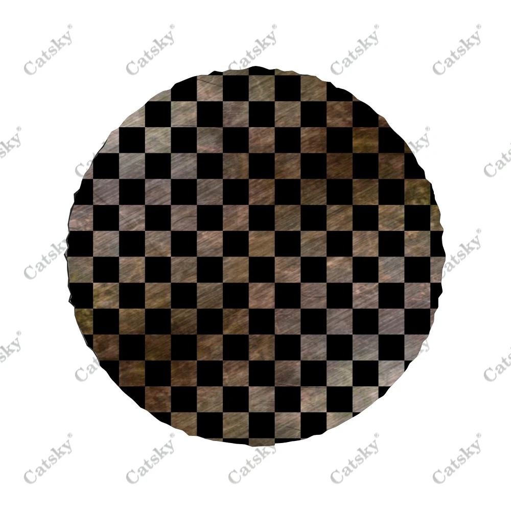 Checkerboard Pattern Car Spare Tire Cover Waterproof Protect for Truck SUV RV Trailer Auto Accessories Camping Decor 14-17inch