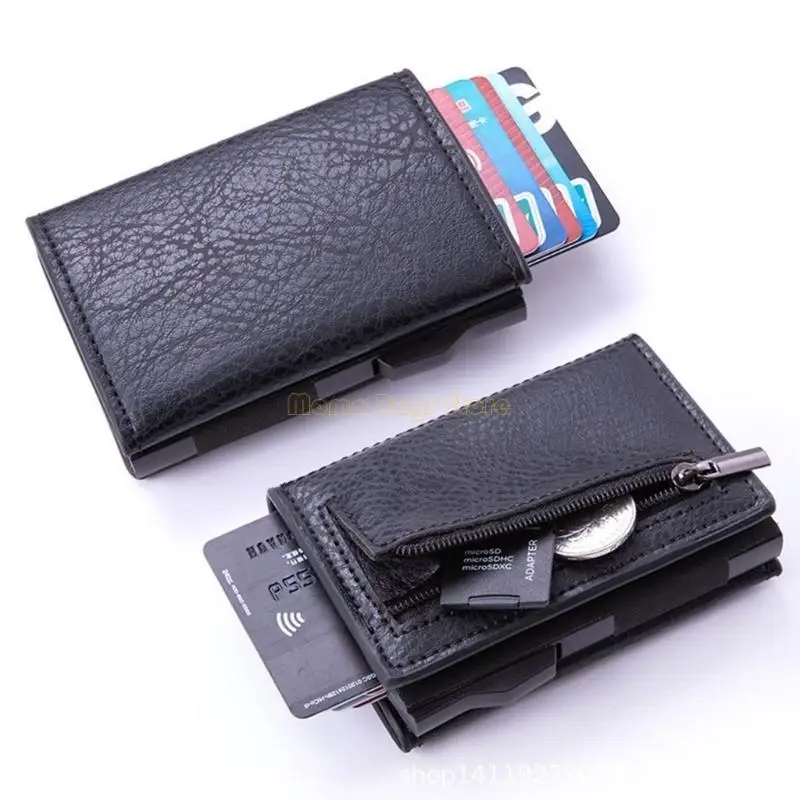 X90D PU RFID Blocking Money Wallet Automatic Pop-up Credit Card Holder for Men