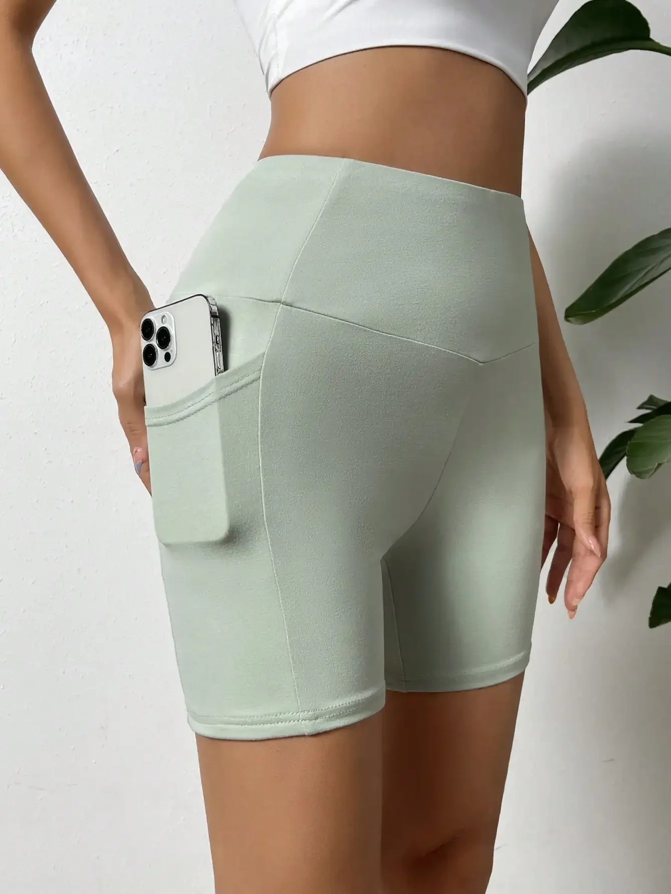 Nice moda casual malha esportes alta bolso elástico primavera e verão leggings curtos femininos