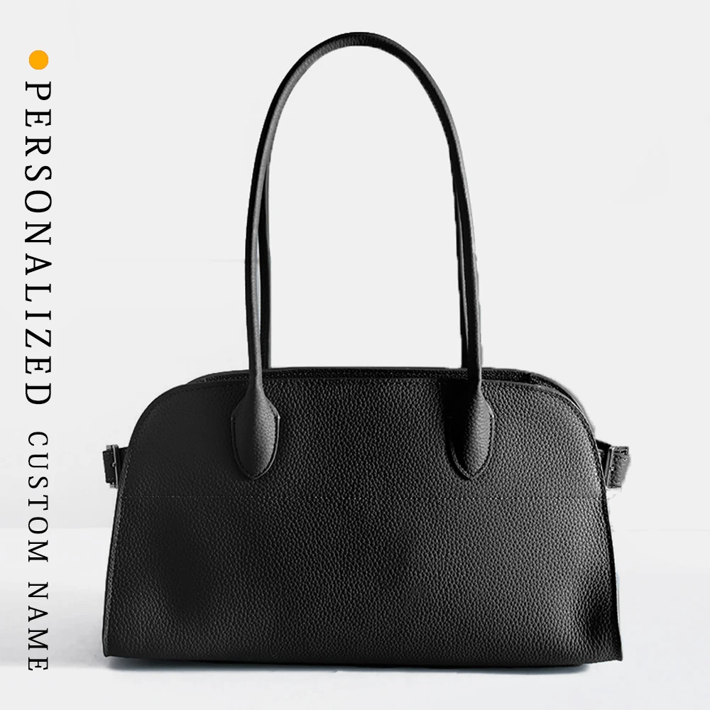 

New top layer cowhide tote bag horizontal large capacity cowhide women's bag commuting shoulder bag underarm bag free custom