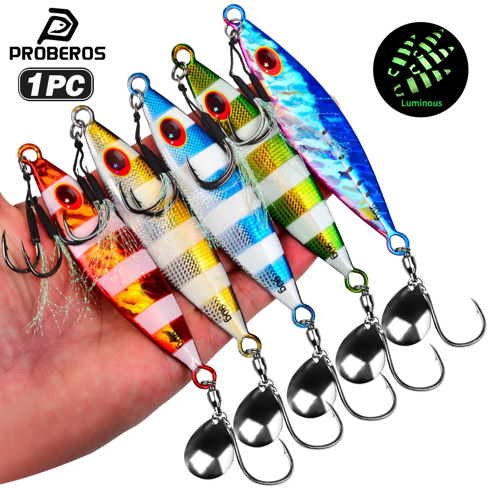 PROBEROS 1 Stück Großer Jig-Angelköder, Gewichte 30g-90g, Salzwasser-Jigs, Metall-Bass-Jig, Isca Artificial, Kunstfisch mit Glitzer