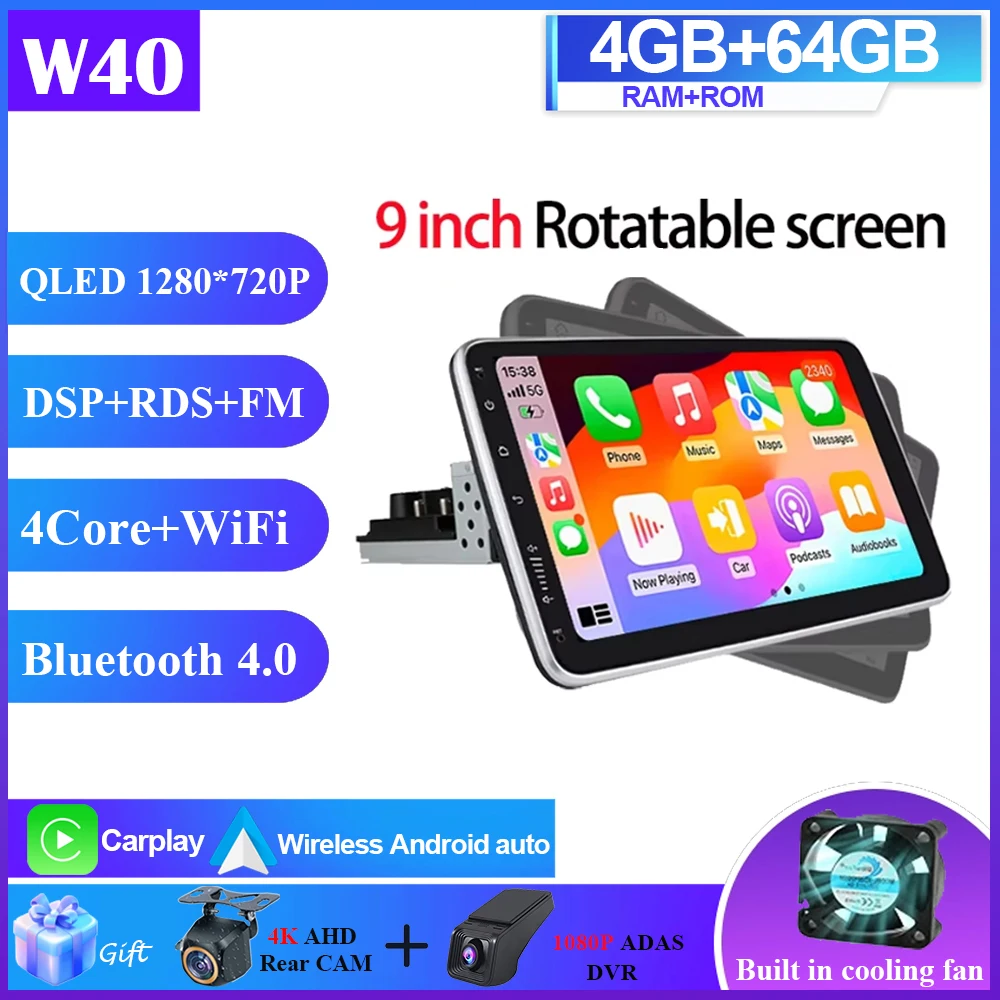 7/9/10 inch autoradio universeel enkel 1 Din 360 °   Draaibare autoradio multimediaspeler GPS Navi Automotive Stereo Carplay BT 4G
