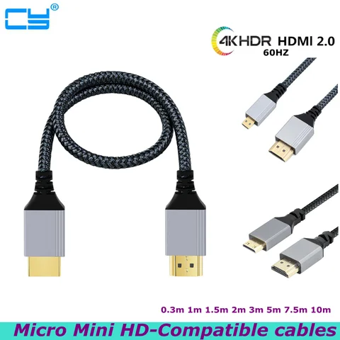 미니 마이크로 HDMI 호환 케이블, 2.0 와이어, 샤오미 Xbox PS5 PS4 노트북용, HDMI 호환 스플리터 디지털, 0.3M, 1M, 2M, 4K, 4K, 60Hz