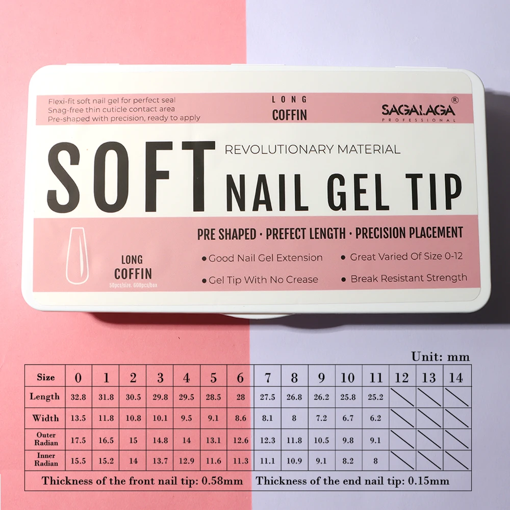 600pcs Professional Full Cover Press On Nails Tips Long Almond Coffin Transparent French Fake Nails Extension Tips Private Label