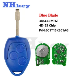 NHkey 3 Button Car Remote Key 4D63 Chip 433Mhz P/N: 6C1T15K601AG Blue/Black Blade for Ford Transit WM VM 2006-2014 Car Key