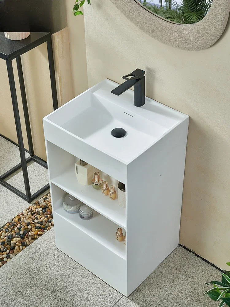 Artificial stone bathroom cabinet integrated floor standing creative storage, hand washing sink, cream air