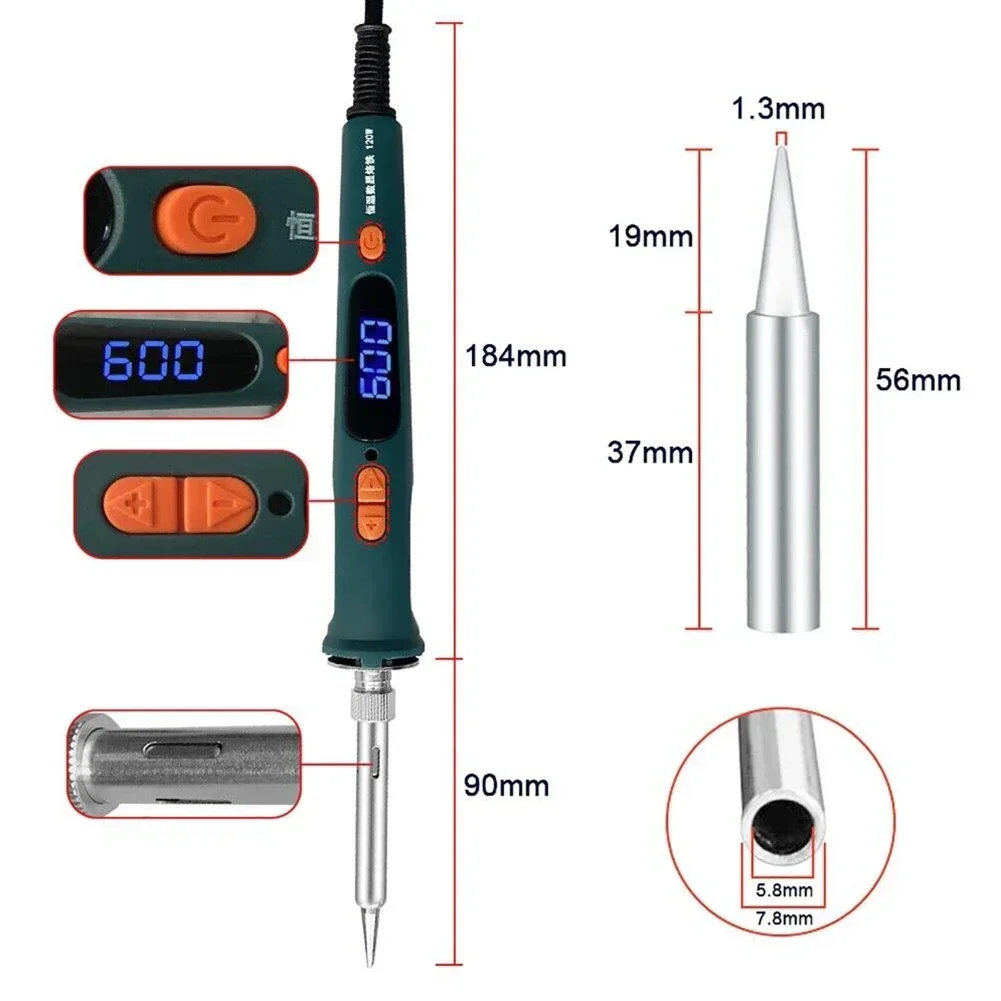 1 conjunto 120w kit de ferro de solda digital reparação ferramenta de solda ferro de solda elétrica temperatura de calibração dupla 200-600c 907s