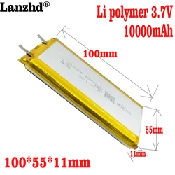 1-10PCS 3.7V Li Polymer Batteries 10000mAh 1155100 Soft package battery For Power Bank Bluetooth Speakers Tablet DVD battery