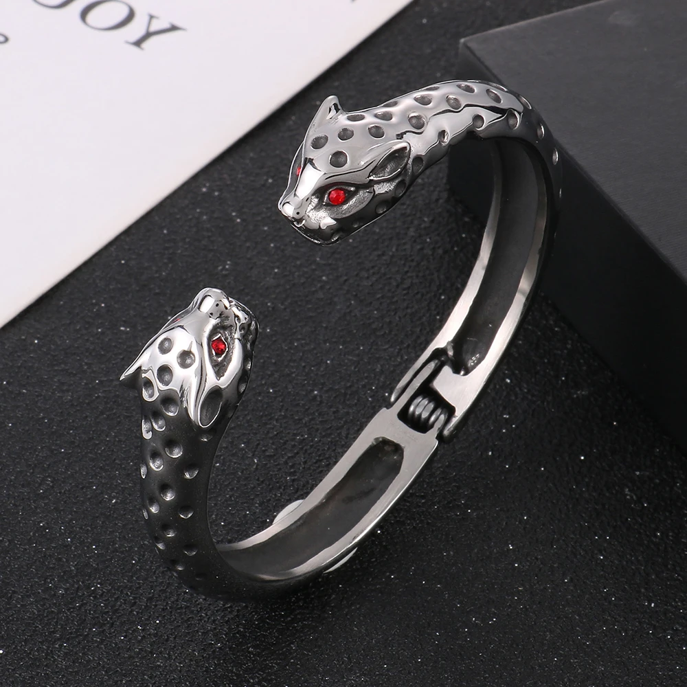 Fashion Vintage Double Cheetah Head Opening Bracelets With Red Eye For Men Women Personalized Creative Party Animal Jewelry Gift