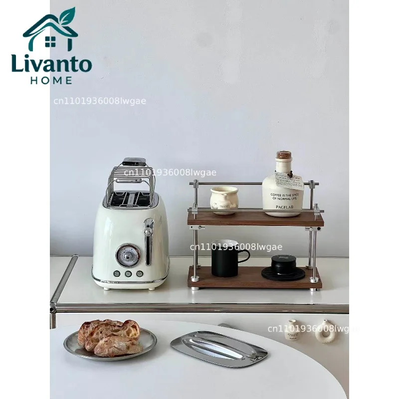 

walnut color retro medium and ancient style industrial style coffee shop multi-layer cup holder blind box figure storage rack