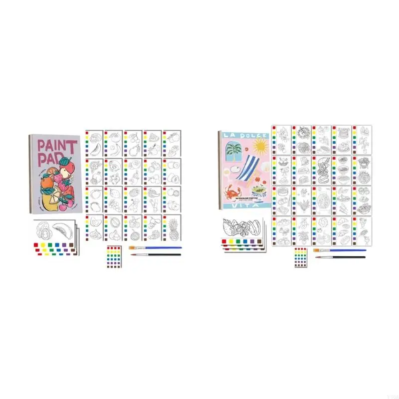 유아용 Y4QA 수채화 색칠 공부 도서, 수채화 페인팅 서적 브러시가있는 수채화 도서 포켓 여행 책 예술 및 공예품