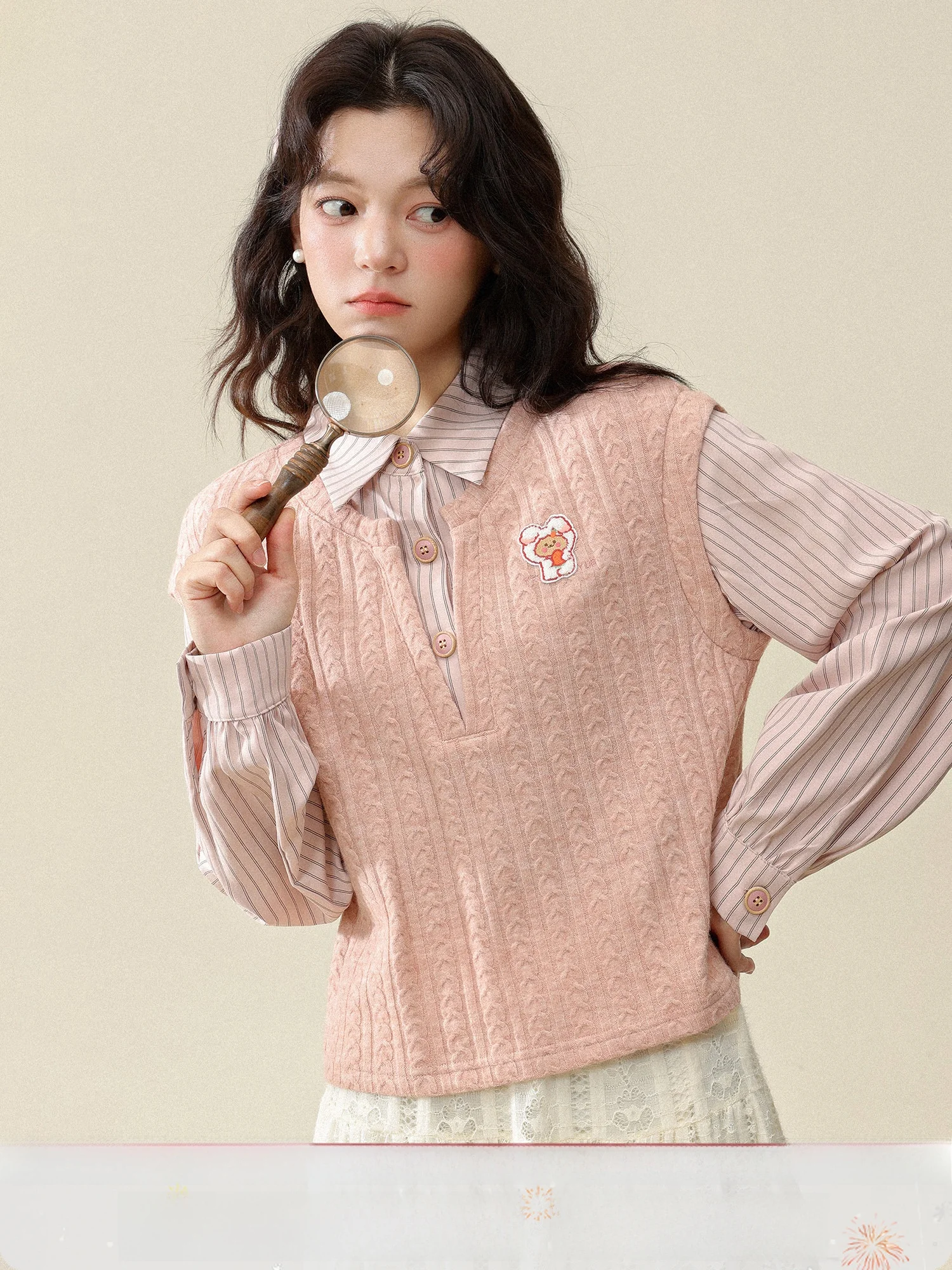 

Нежный розовый вязаный комплект: свитер и брюки для женщин, зимний, модный, в университетском стиле, свободный крой, с длинными рукавами и воротником